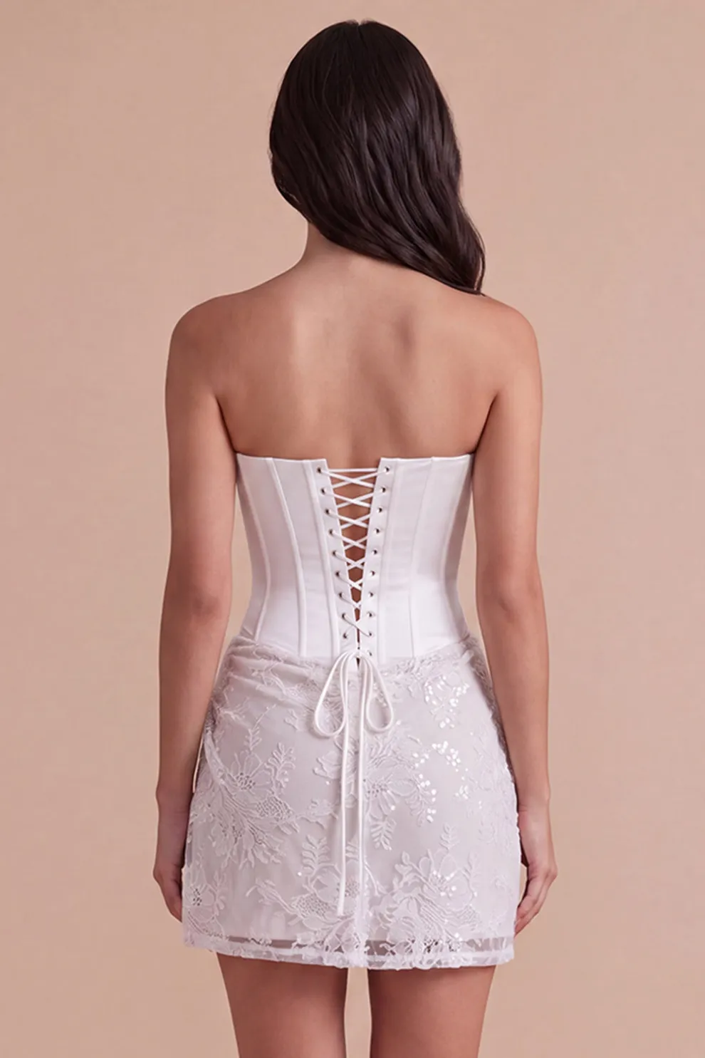 Ivory Floral Strapless Ruched Bodycon Corset Short Homecoming Dress