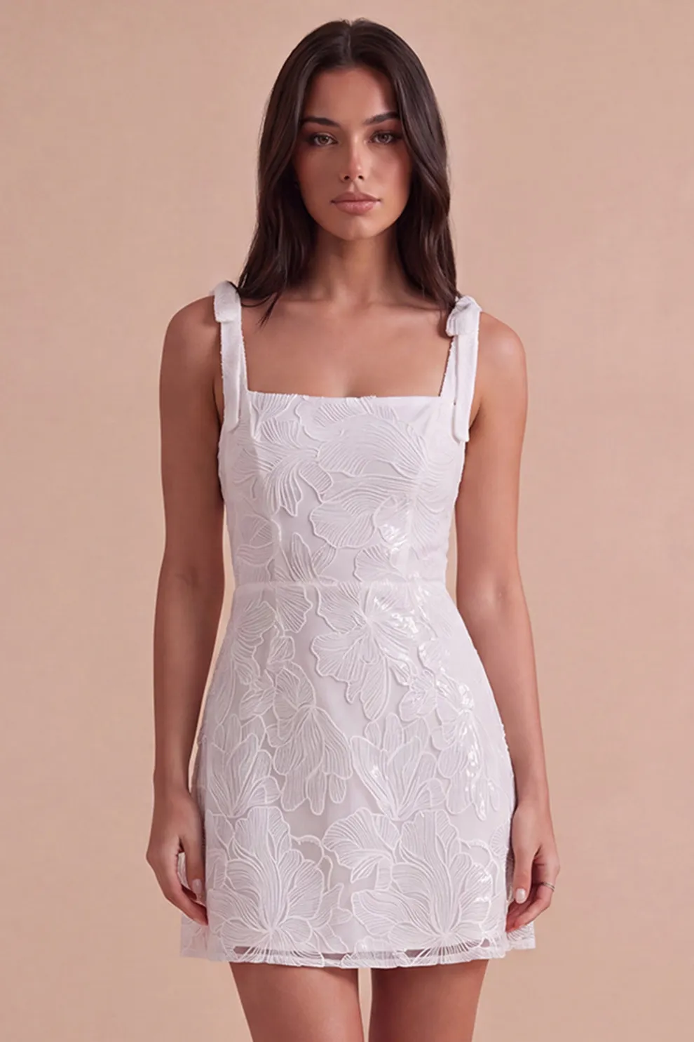 Ivory Floral A-Line Thick Straps Short Homecoming Dress with Bow