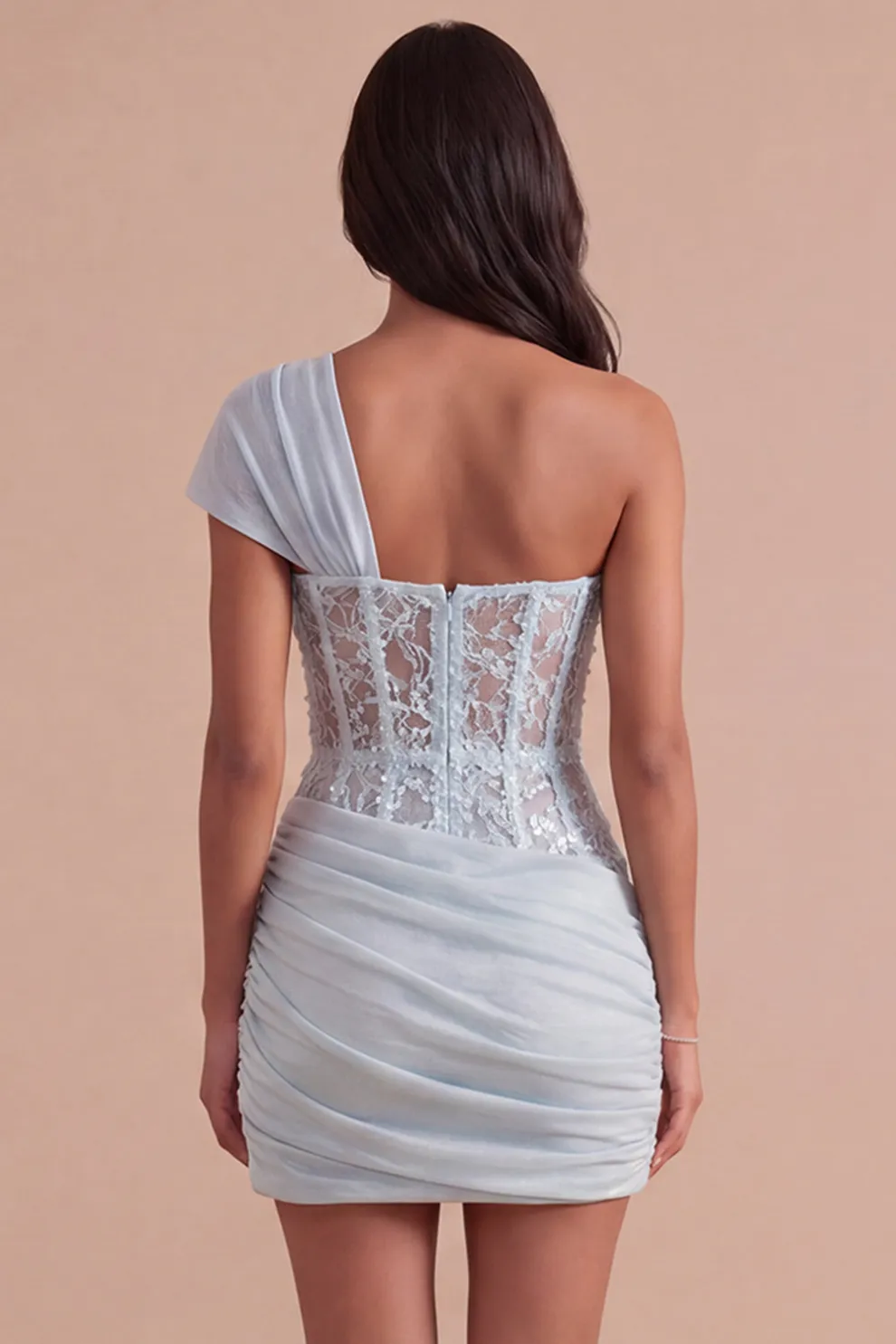 Olive Corset One Shoulder Ruched Short Homecoming Dress