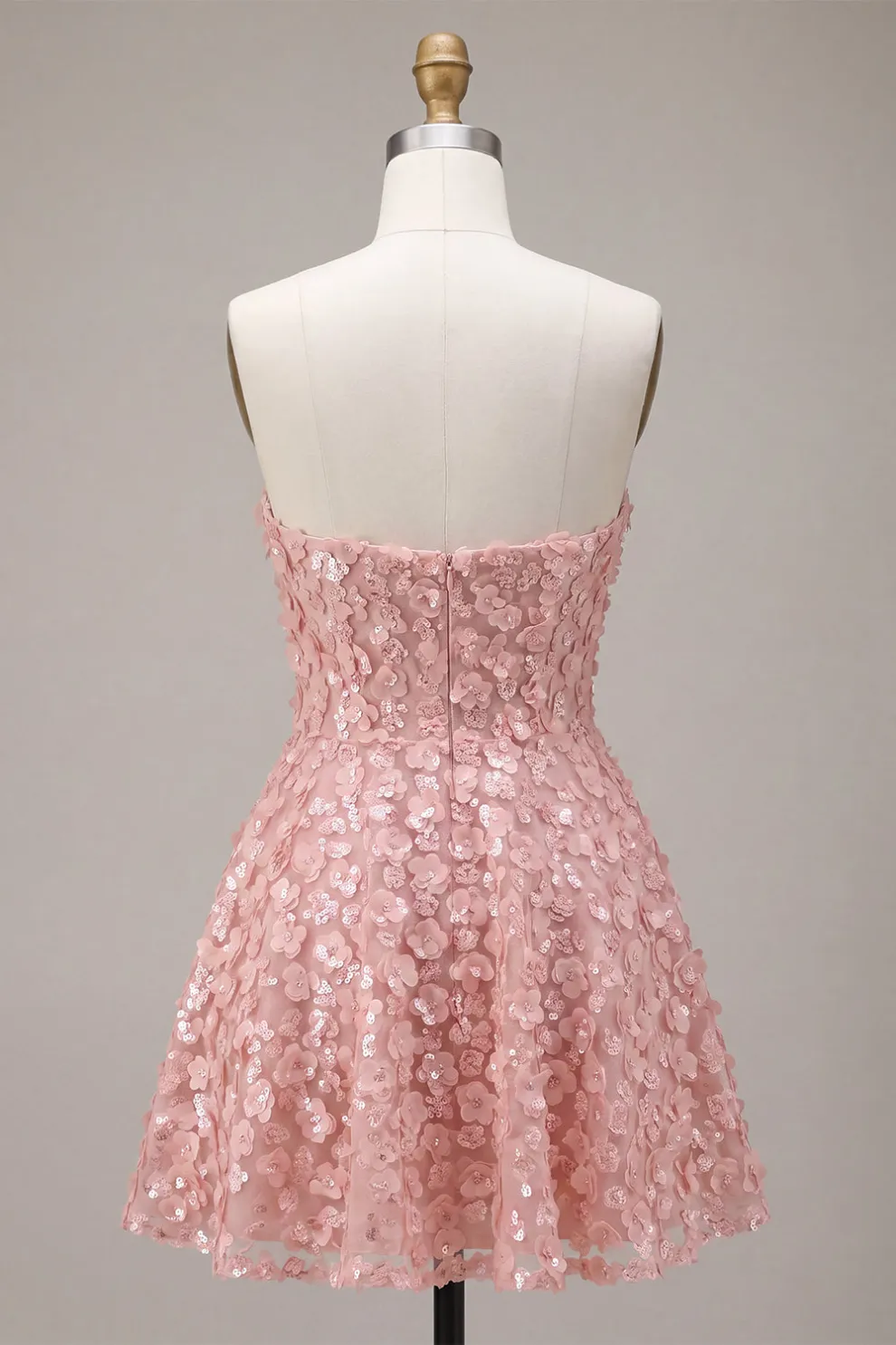 Sparkly Pink Sequins Floral A-Line Strapless Short Homecoming Dress