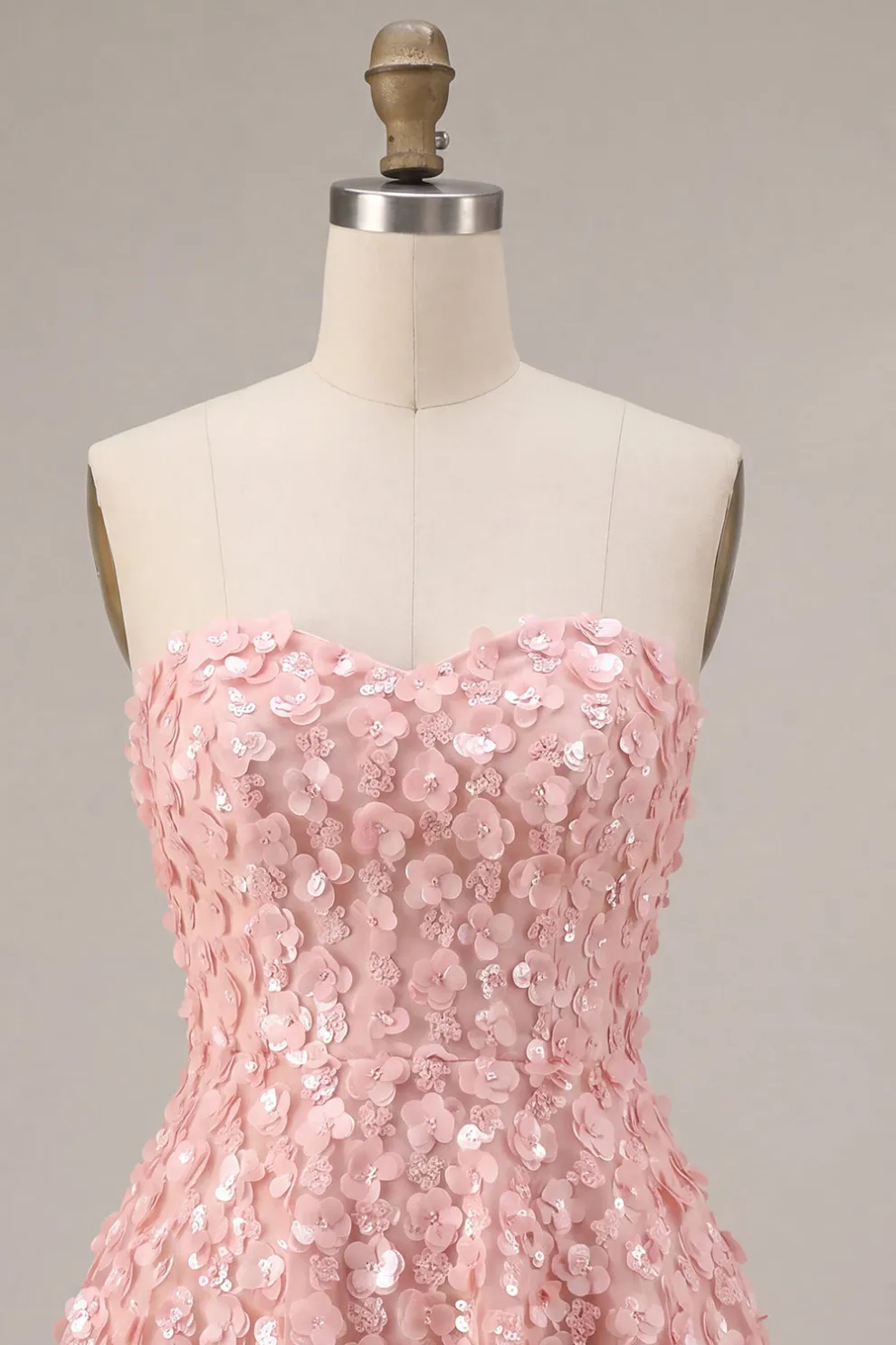 Sparkly Pink Sequins Floral A-Line Strapless Short Homecoming Dress