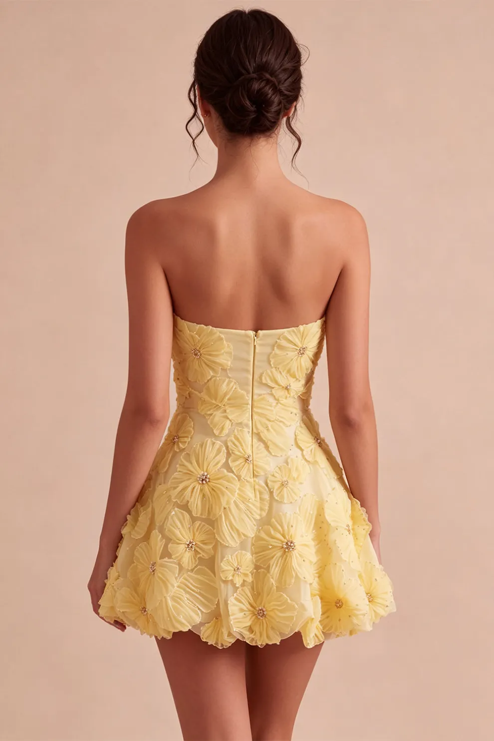 Sparkly Beaded Light Yellow Floral Sweetheart A-Line Short Homecoming Dress