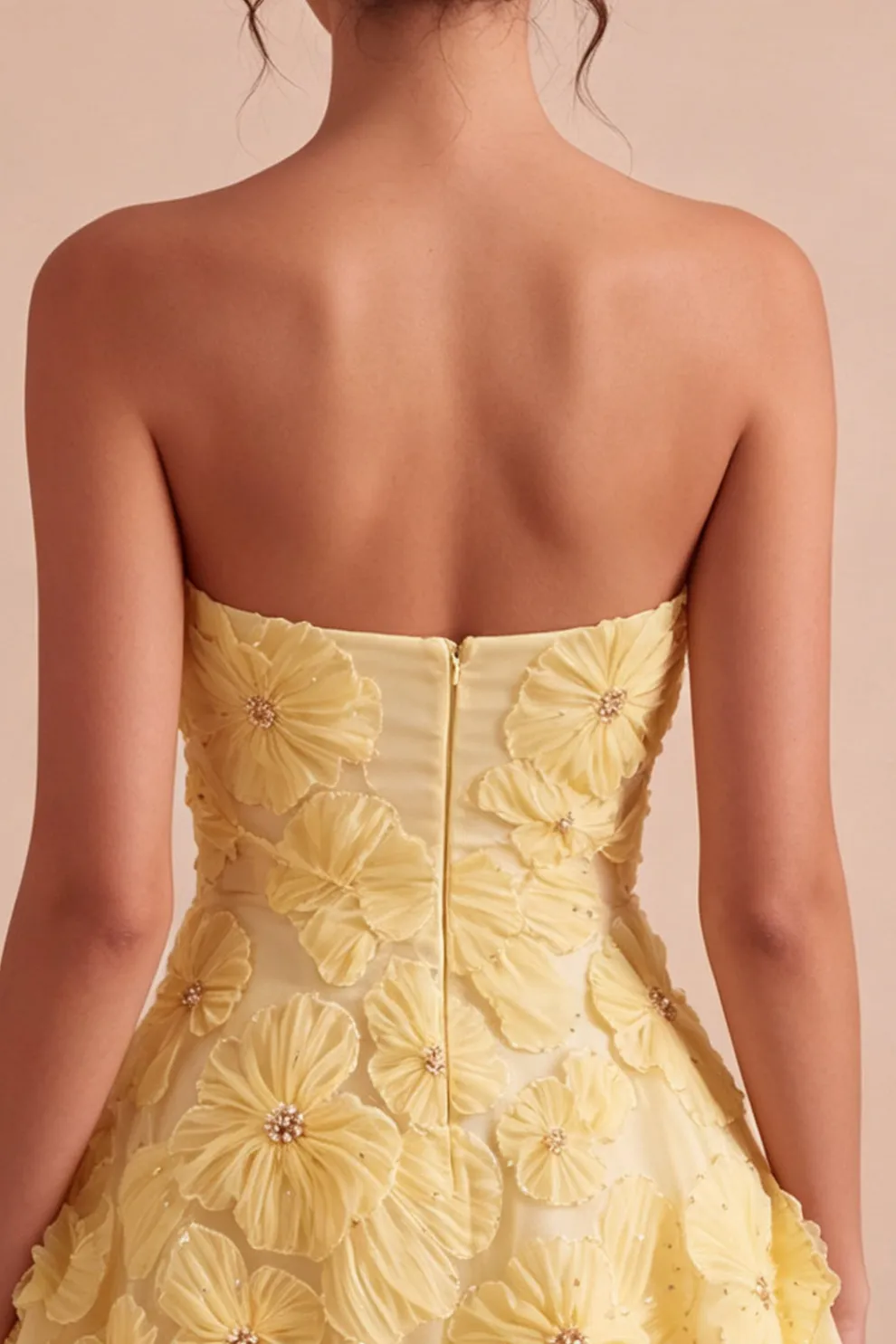 Sparkly Beaded Light Yellow Floral Sweetheart A-Line Short Homecoming Dress