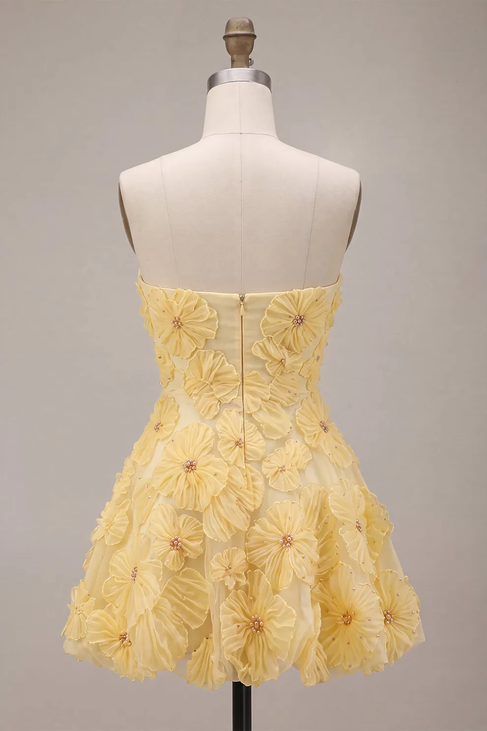 Sparkly Beaded Light Yellow Floral Sweetheart A-Line Short Homecoming Dress