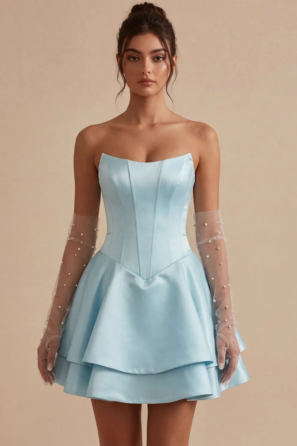 Sky Blue Satin Ruffled A-Line Short Corset Homecoming Dress