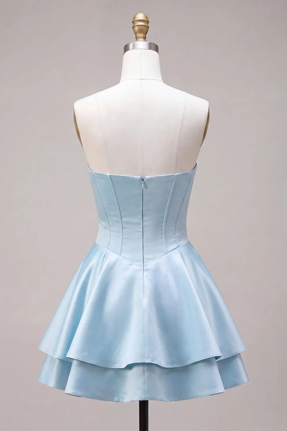 Sky Blue Satin Ruffled A-Line Short Corset Homecoming Dress