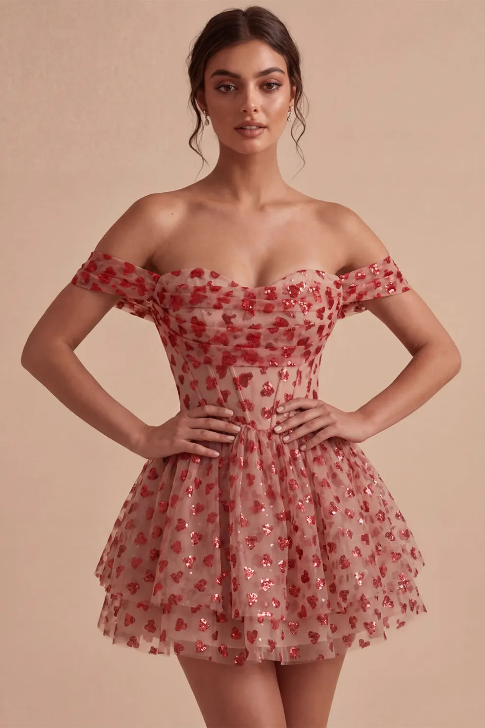Red Sparkly Sequins Ruffled Tiered A-Line Corset Short Homecoming Dress