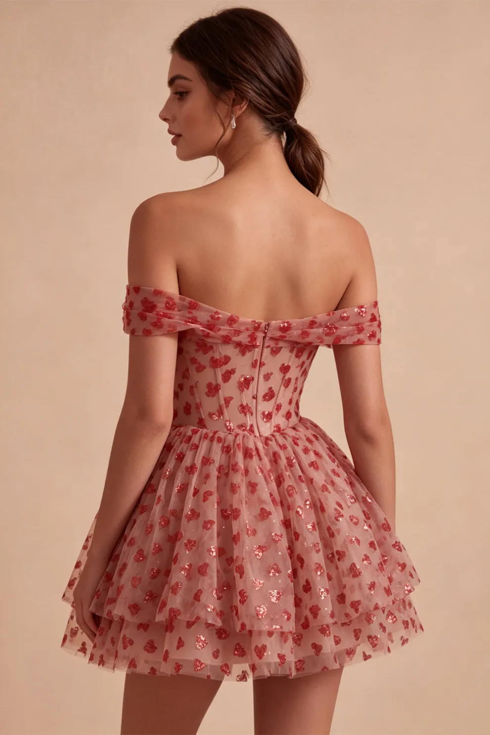 Red Sparkly Sequins Ruffled Tiered A-Line Corset Short Homecoming Dress