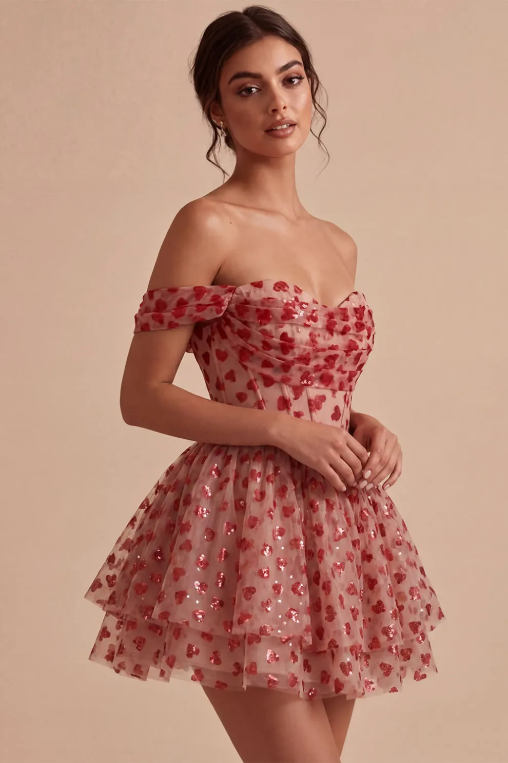 Red Sparkly Sequins Ruffled Tiered A-Line Corset Short Homecoming Dress