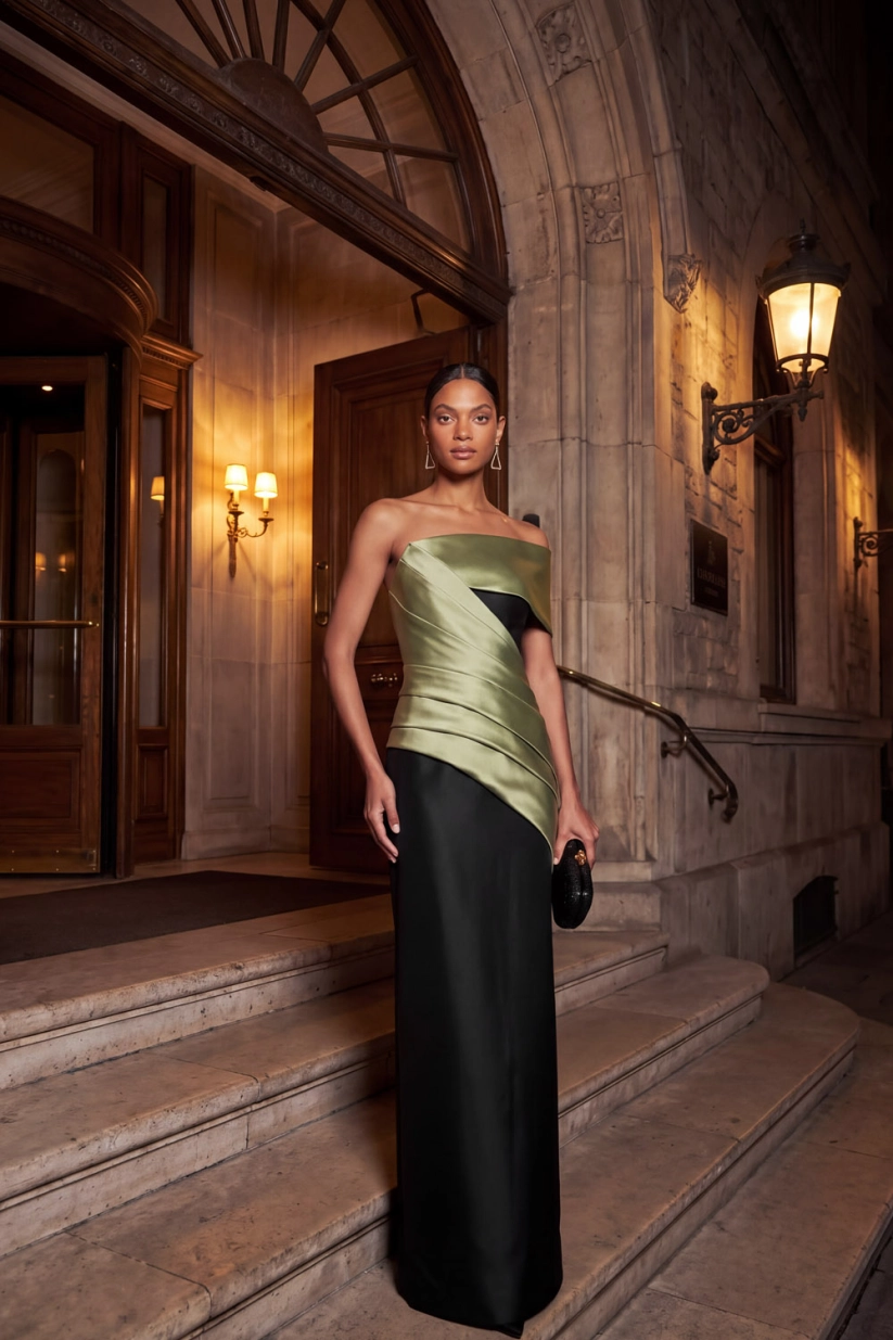 Green Off Shoulder Mermaid Satin Maxi Evening Dress