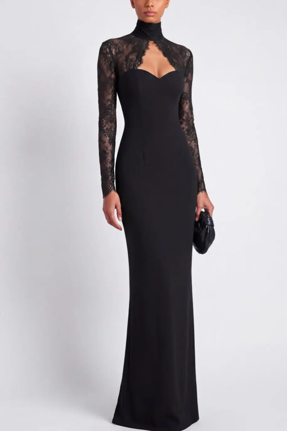 Black High Neck Lace Maxi Evening Dress