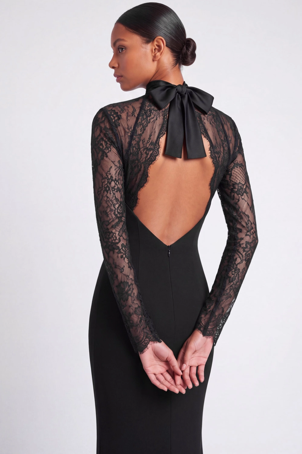 Black High Neck Lace Maxi Evening Dress