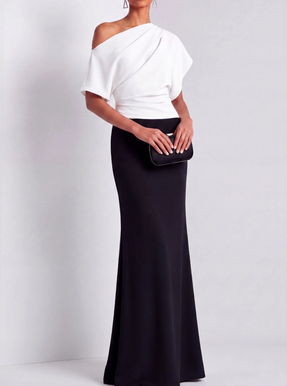Black White Mermaid Off Shoulder Long Formal Evening Dress