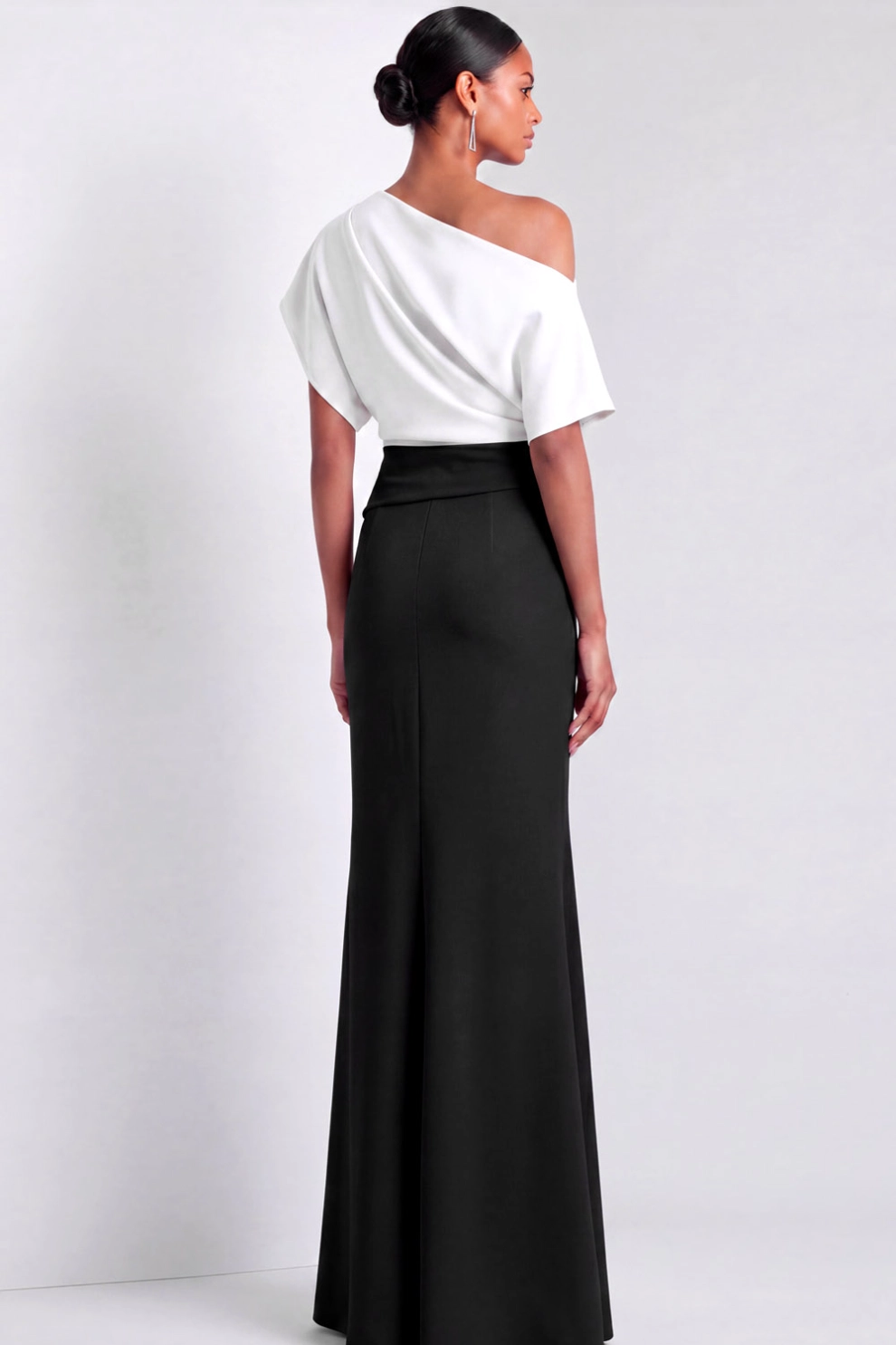 Black White Mermaid Off Shoulder Long Formal Evening Dress