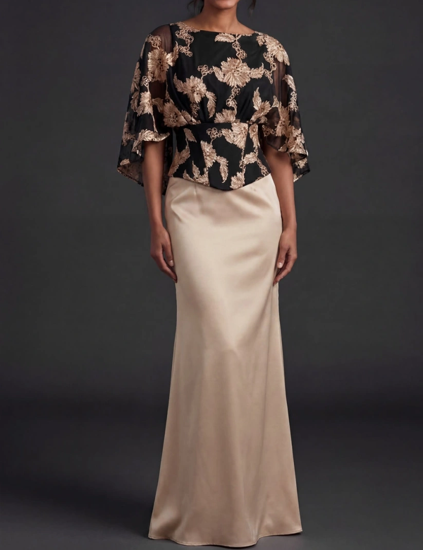 Black Mermaid Ruffle Sleeves Maxi Formal Evening Dress