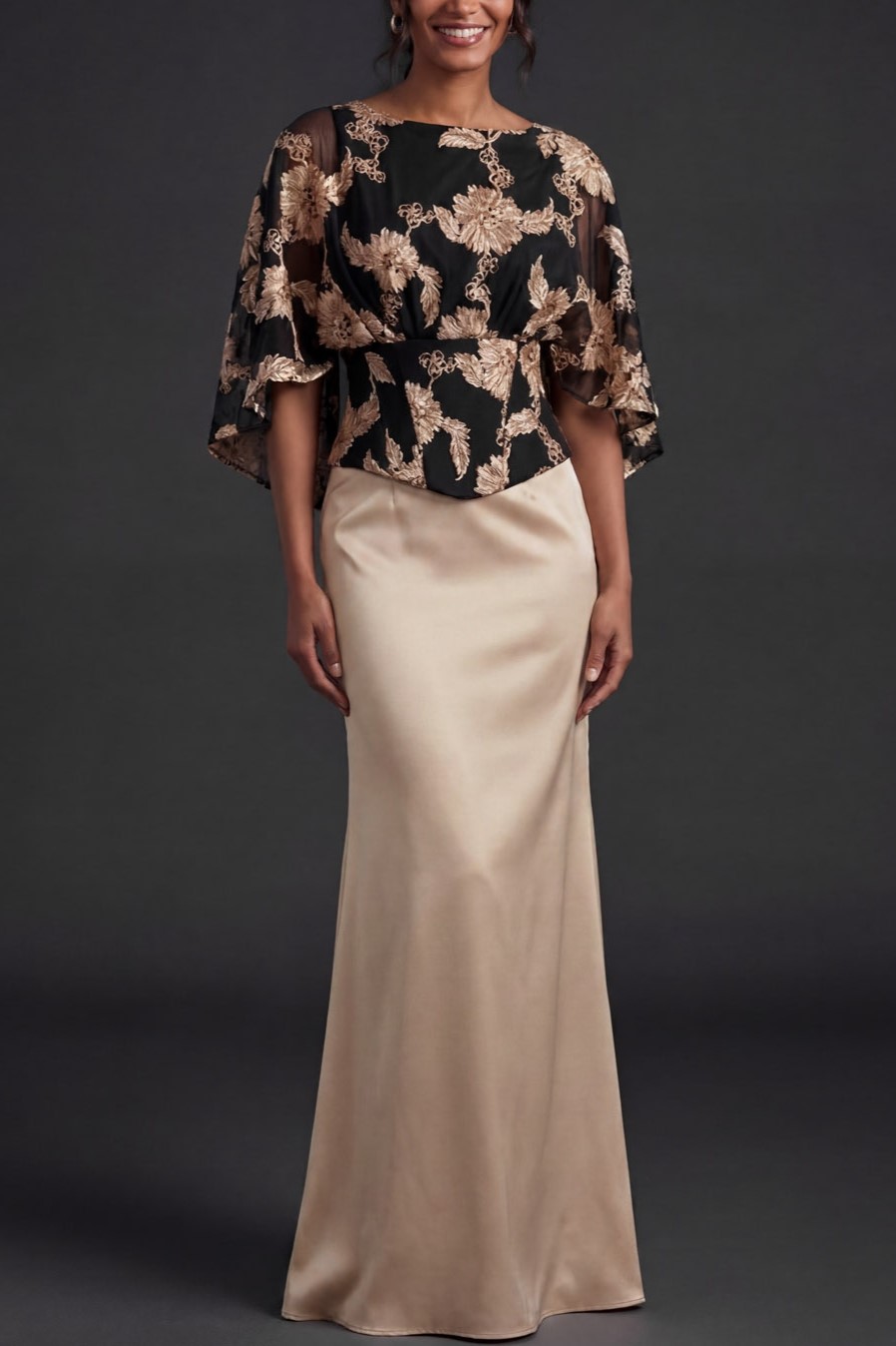 Black Mermaid Ruffle Sleeves Maxi Formal Dress