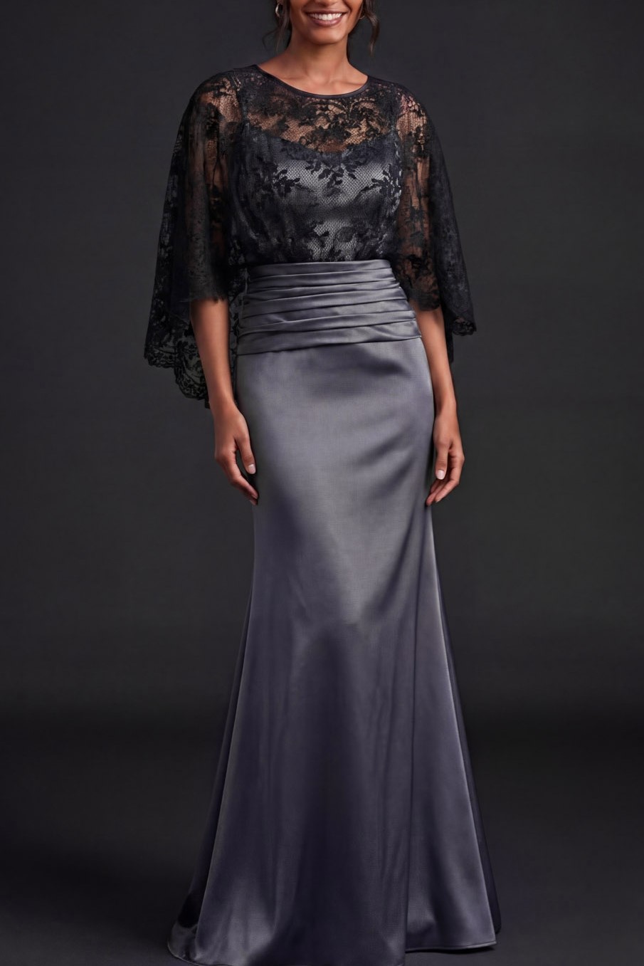 Dusty Blue Two-Piece Satin Mermaid Wedding Guest Dress