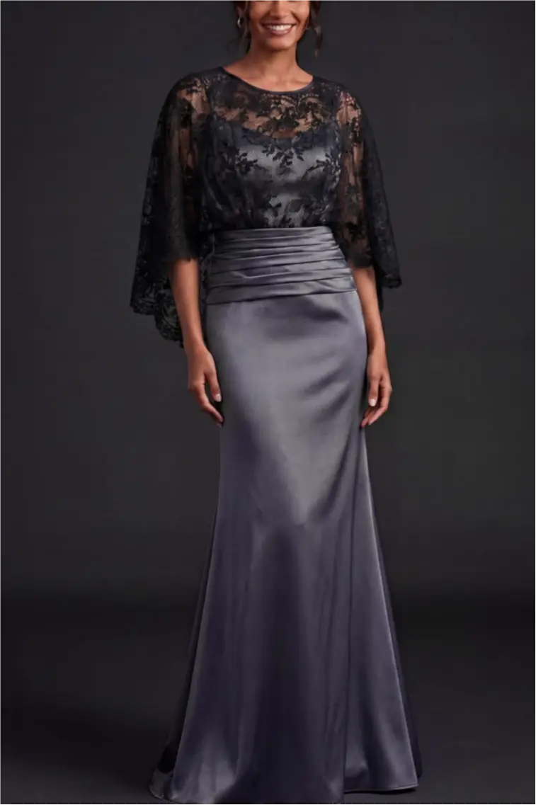 Dusty Blue Two-Piece Satin Mermaid Wedding Guest Dress