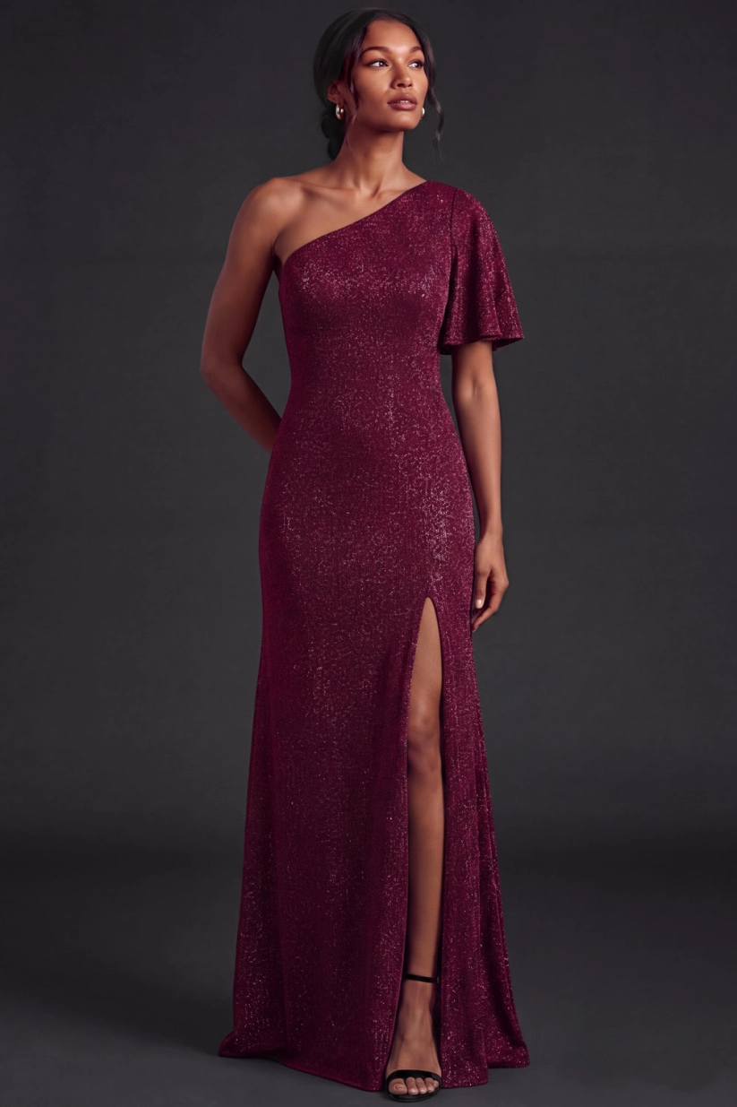 Blue One Shoulder Mermaid Formal Evening Dress with Slit