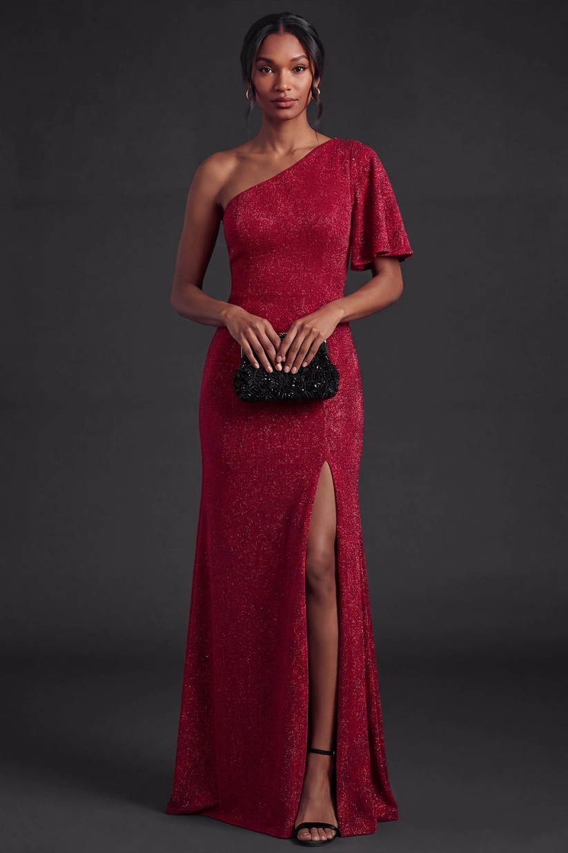 Blue One Shoulder Mermaid Formal Evening Dress with Slit