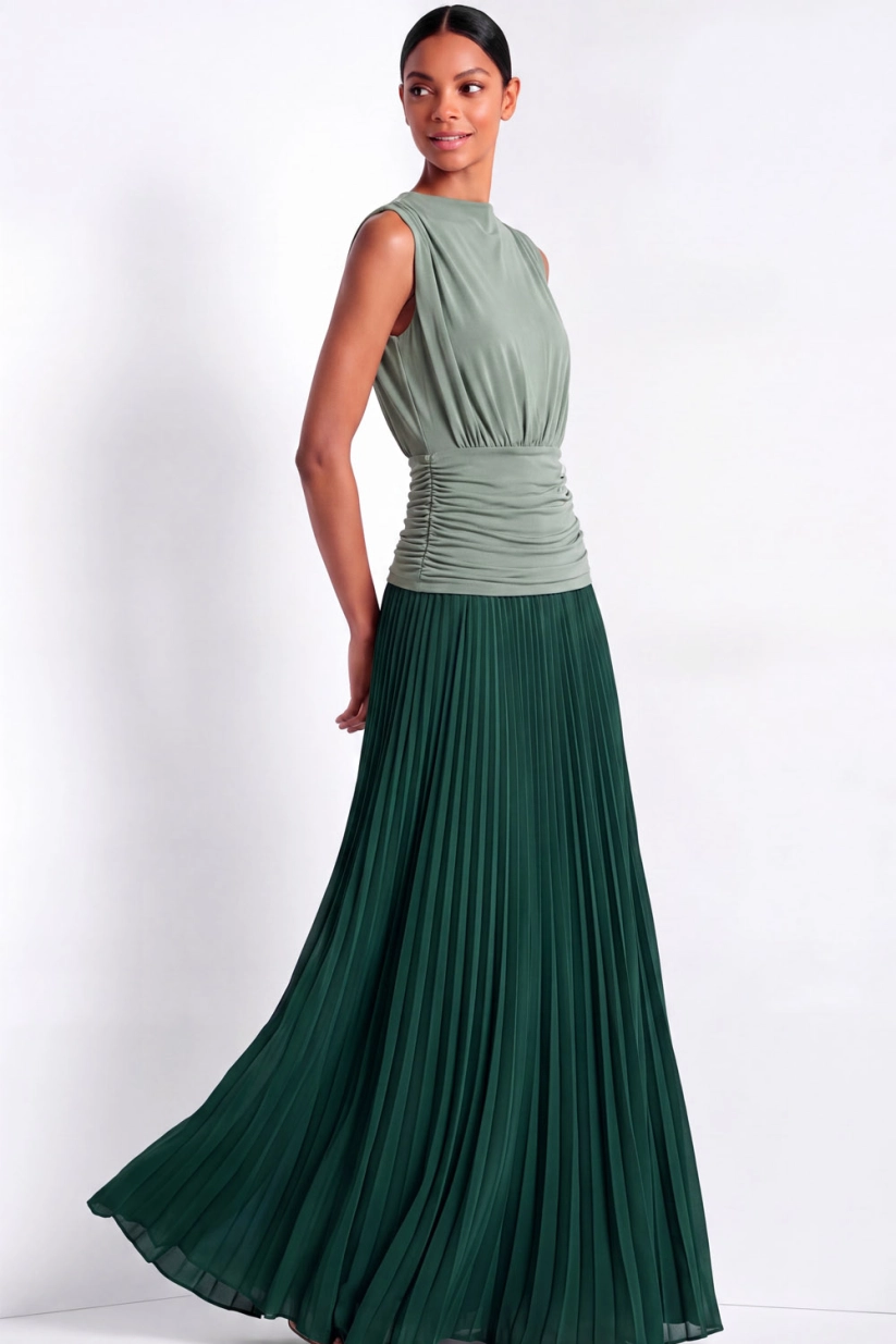 Brown A-Line Pleated Chiffon Formal Evening Dress