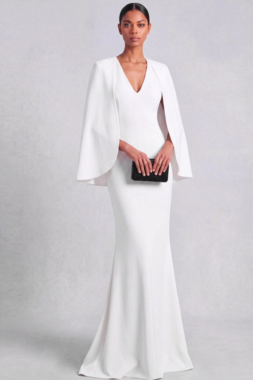 Dark Green Mermaid V-Neck Formal Evening Dress with Cape