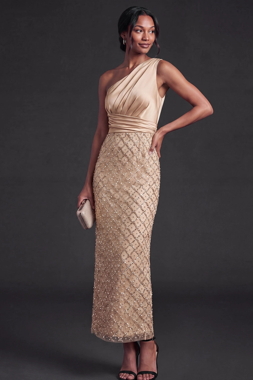 Pink One Shoulder Sheath Sequin Formal Evening Dress