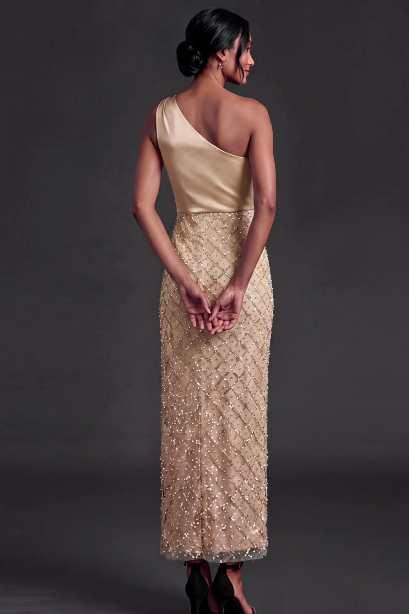 Pink One Shoulder Sheath Sequin Formal Evening Dress