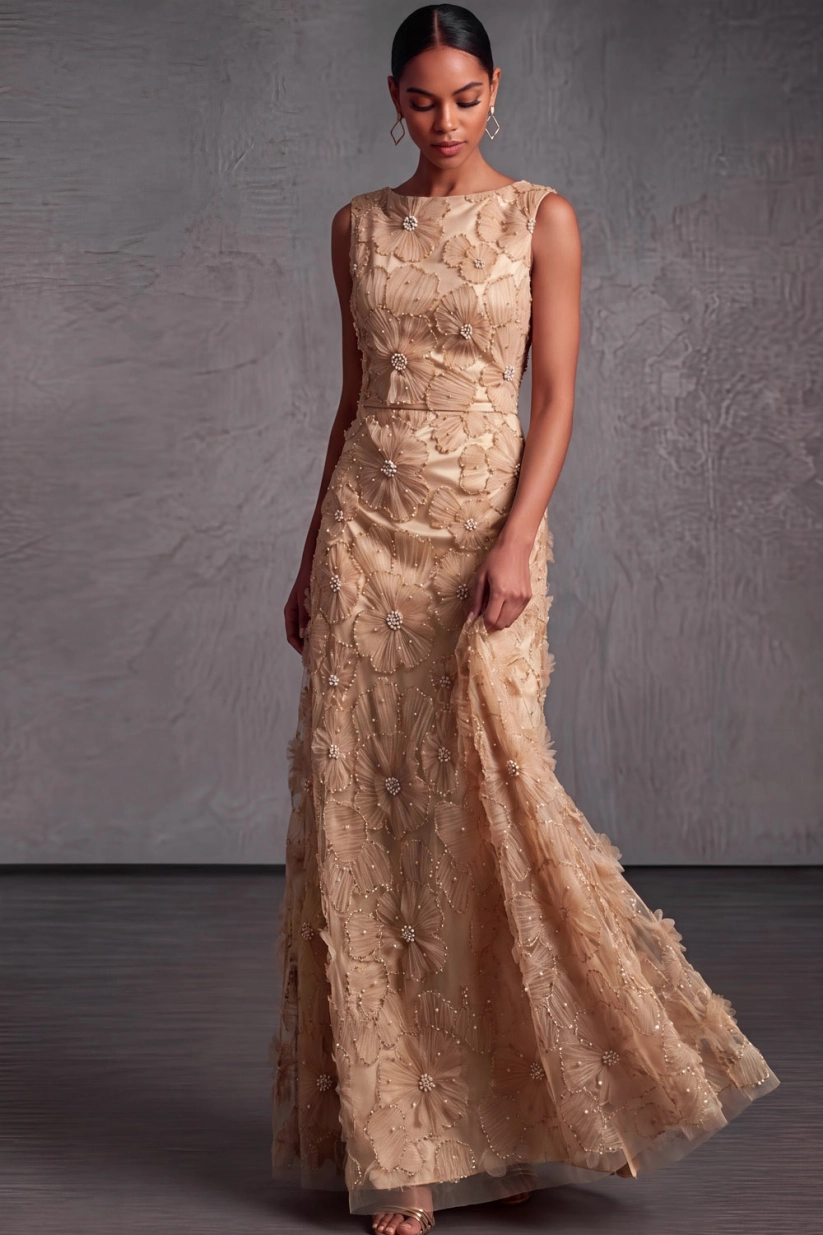 Dark Green Boat Neck A-Line Embroidered Lace Evening Dress