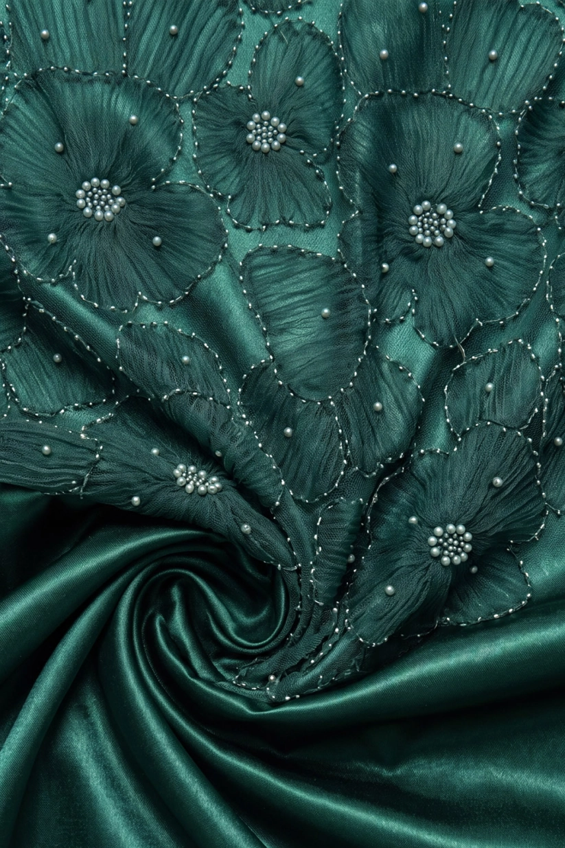 Dark Green Boat Neck A-Line Embroidered Lace Evening Dress
