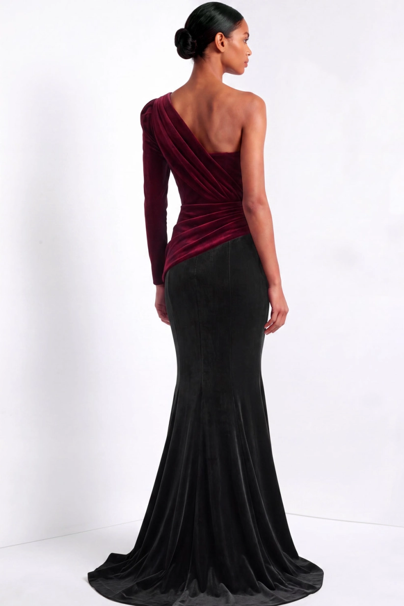 Emerald Green One Shoulder Mermaid Velvet Formal Evening Dress