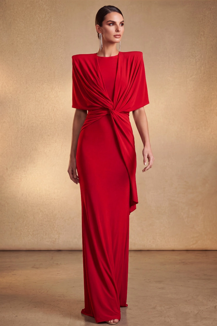 Orange Round Neck Short Sleeve Maxi Formal Dress