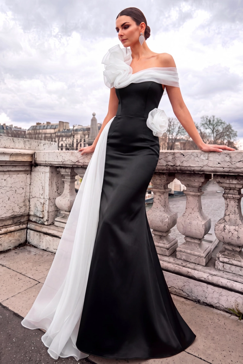 Champagne One Shoulder Mermaid Maxi Formal Dress with 3D Flower