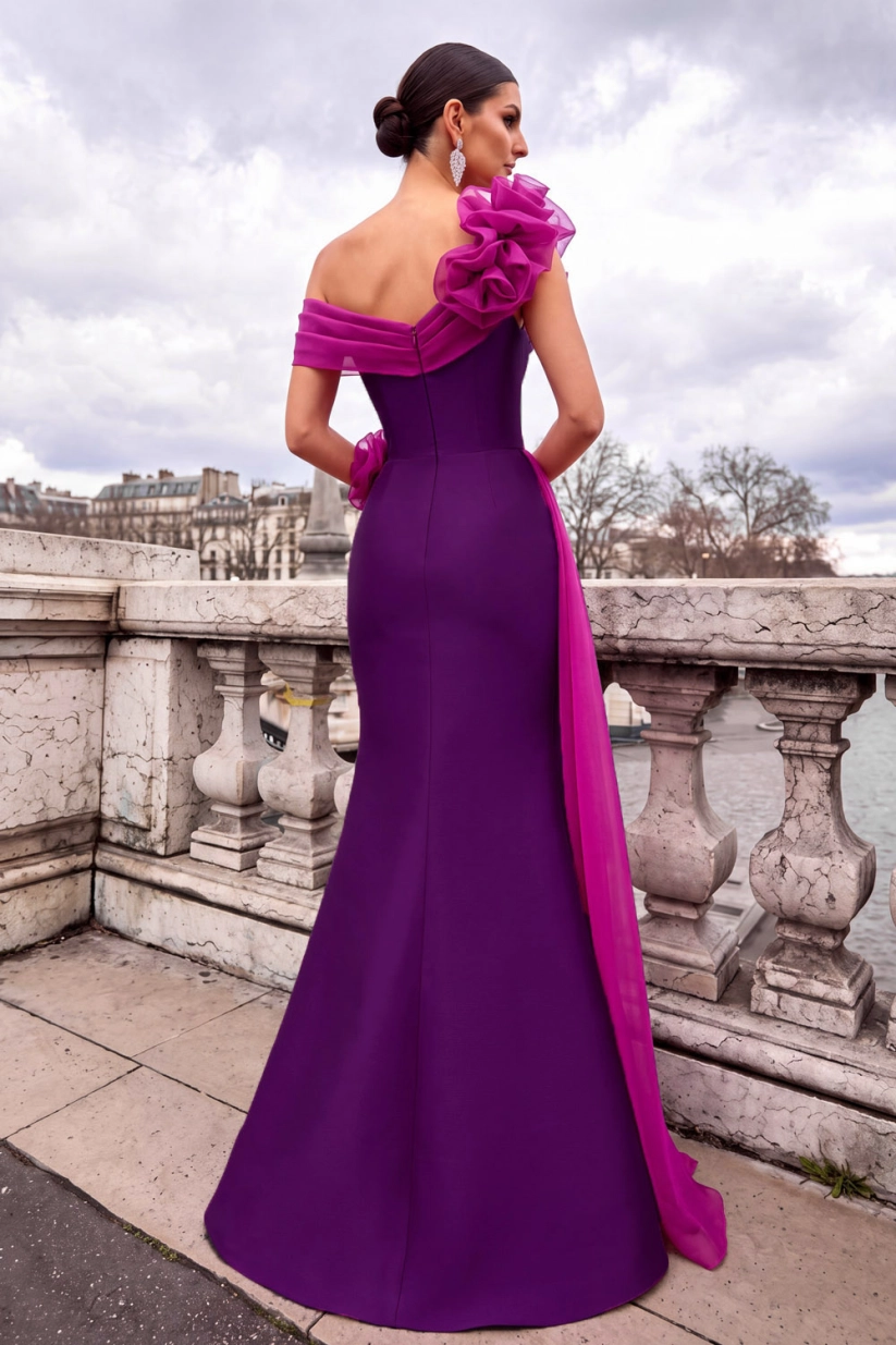Champagne One Shoulder Mermaid Maxi Formal Dress with 3D Flower