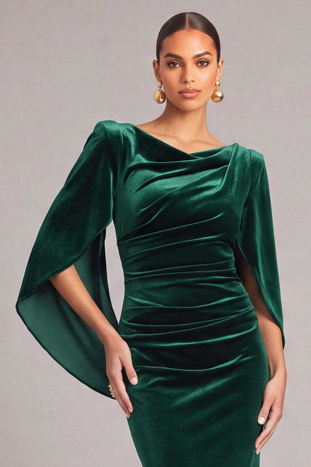 Dark Green Mermaid Cowl Neck Ruched Long Formal Dress