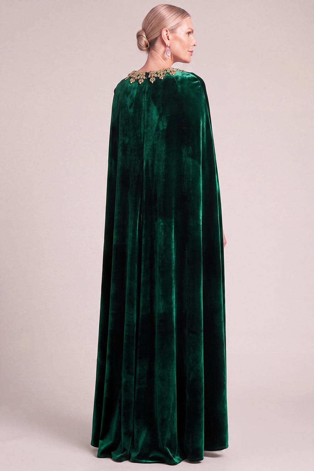 Dark Green Sheath Round Neck Velvet Long Formal Dress with Cape