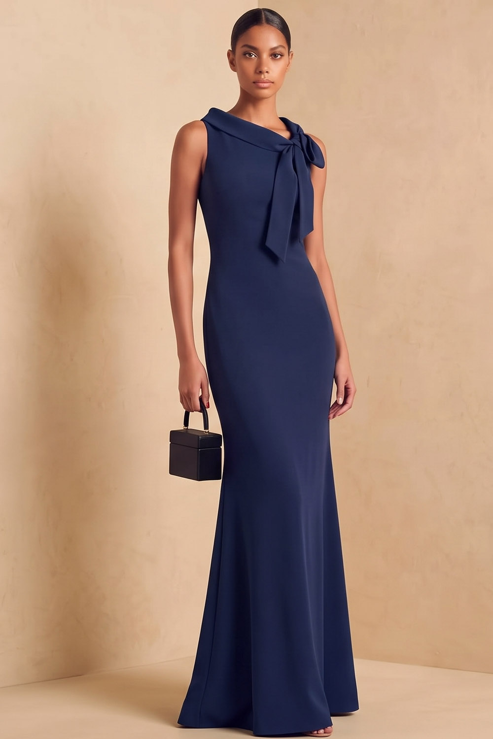 Green Sleeveless Asymmetrical Neck Stretch Crepe Formal & Evening Maxi Dress