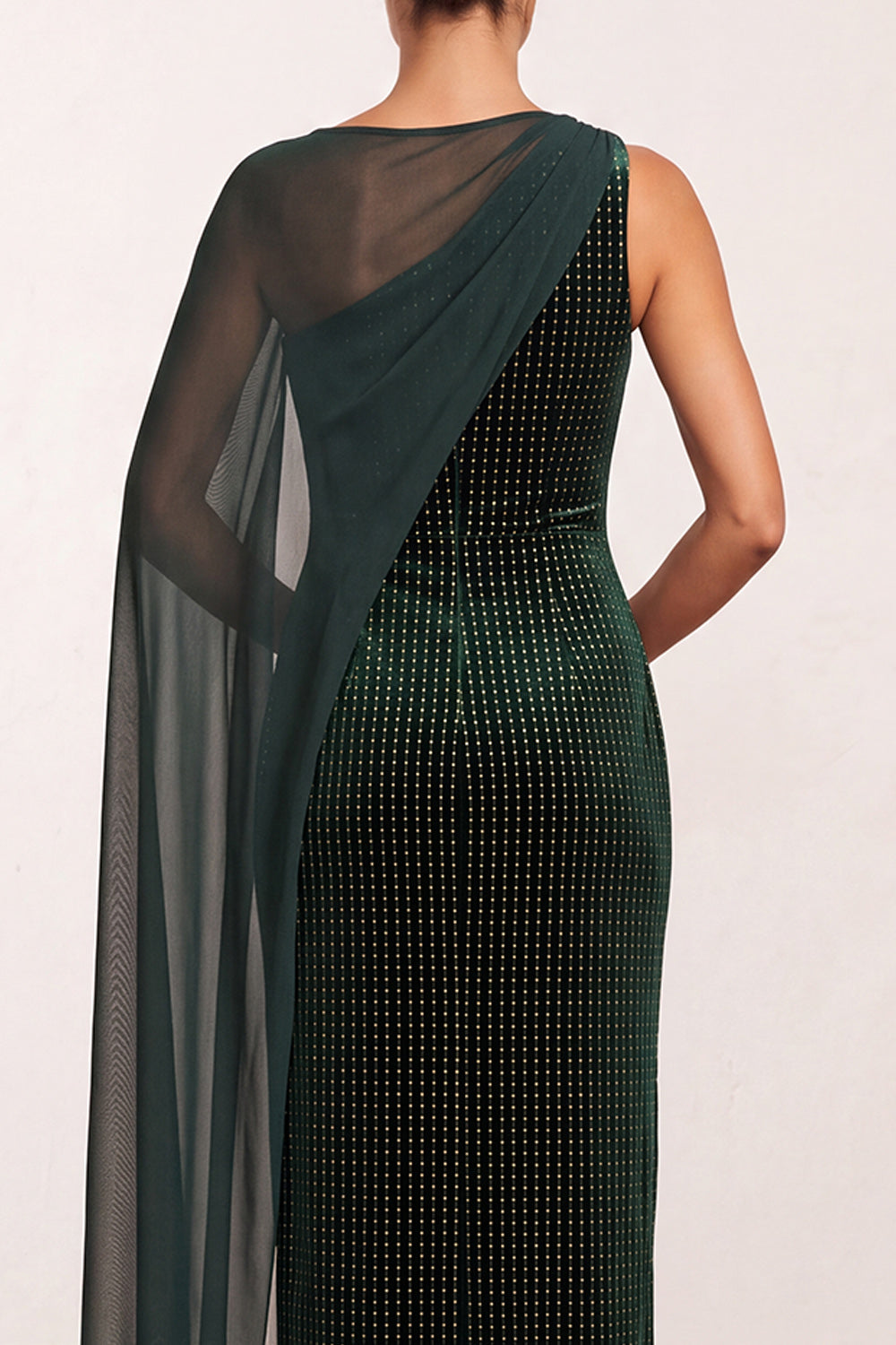 Sparkly Dark Green Mermaid Bateau Neck Beaded Long Formal Dress with Side Cape