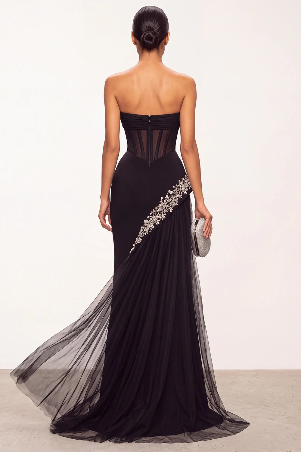 Black Corset Beaded Sweetheart Mermaid Long Formal Dress with Slit