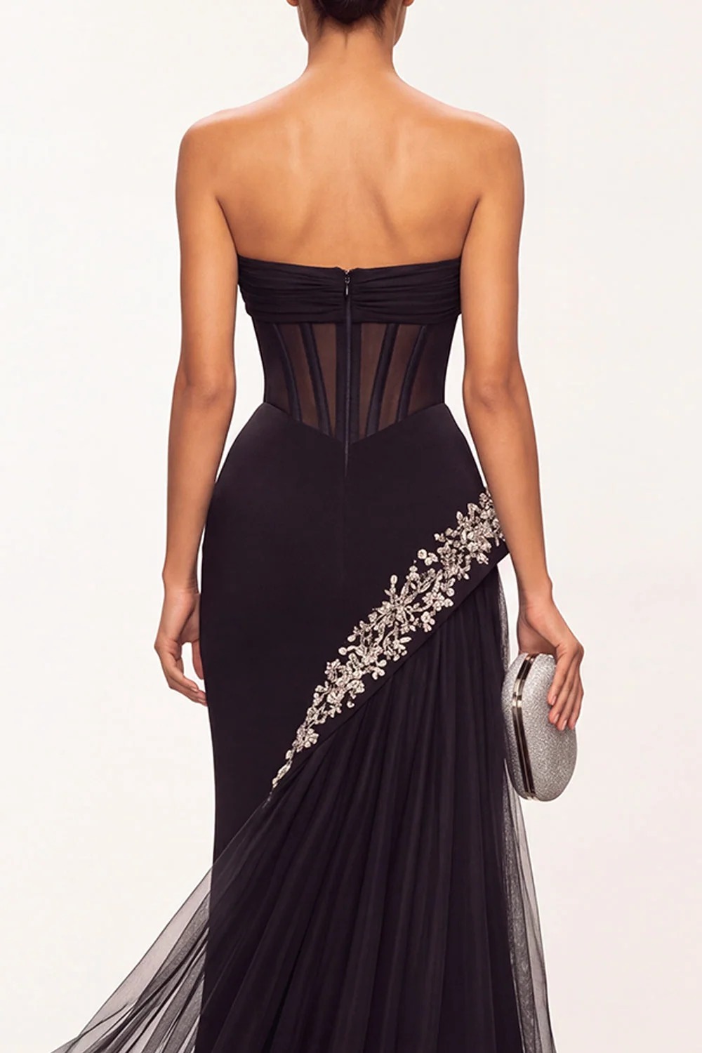 Black Corset Beaded Sweetheart Mermaid Long Formal Dress with Slit