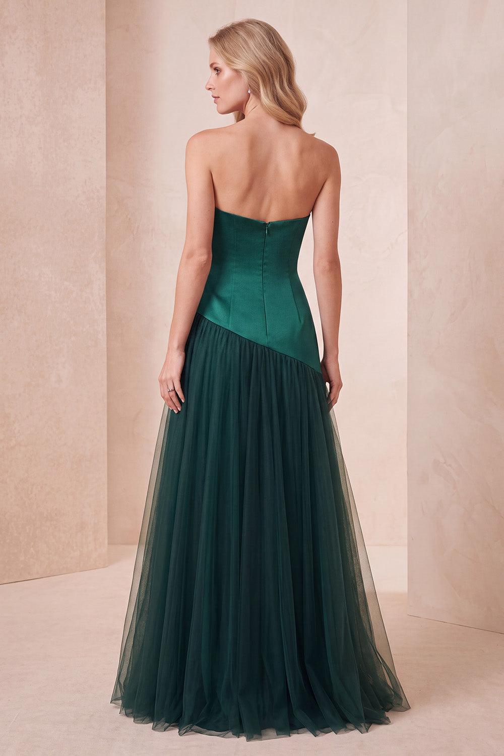Dark Green Strapless A-Line Beaded Long Formal Dress