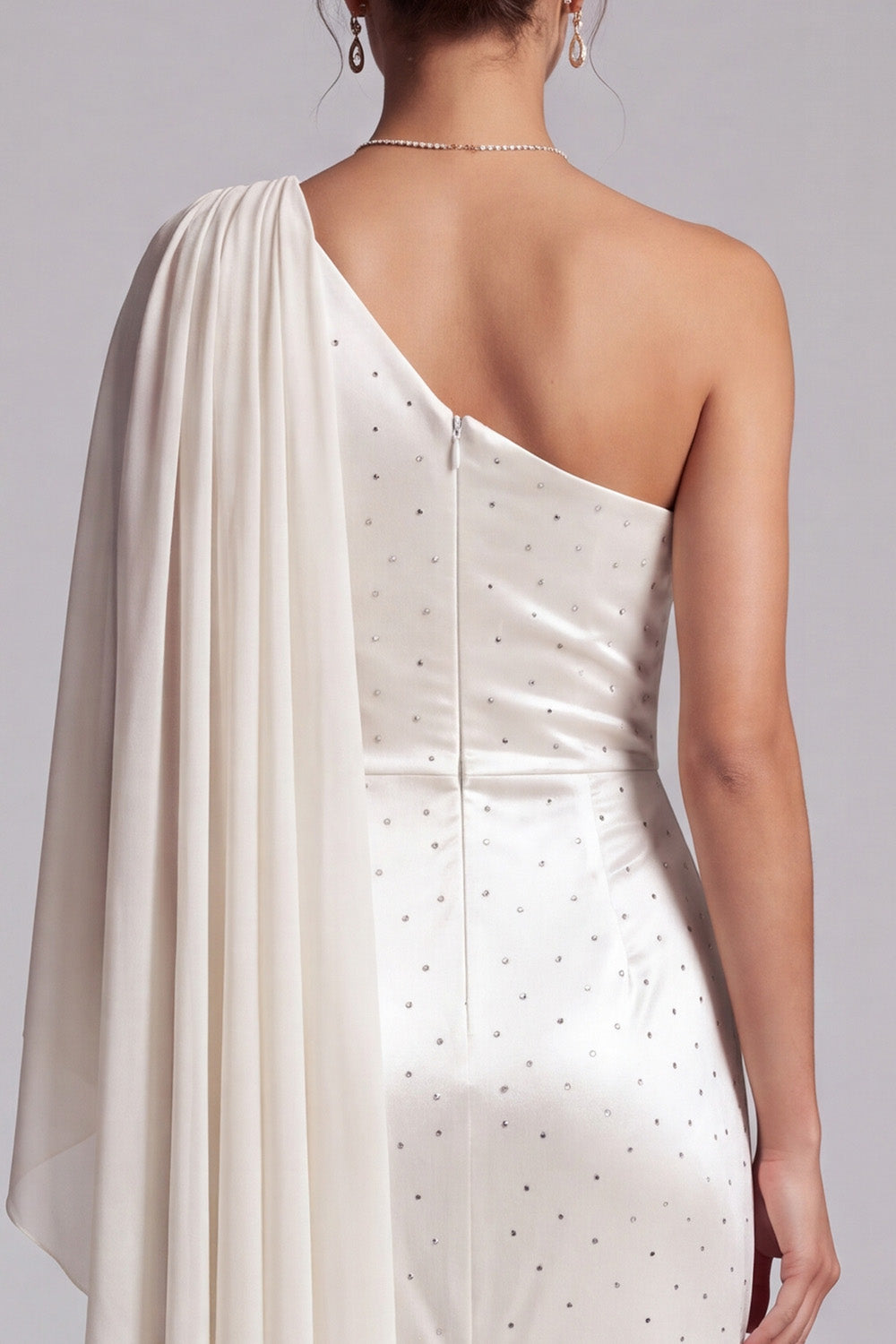 Sparkly Ivory Mermaid Beaded Ruched Long Mother of the Bride Dress with Side Cape
