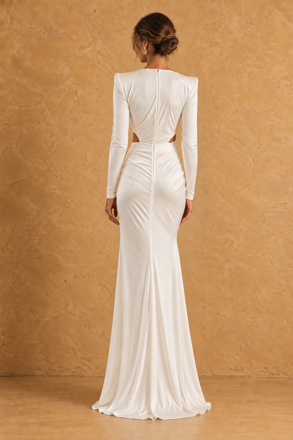 Satin White Long Sleeve Formal Evening Gown