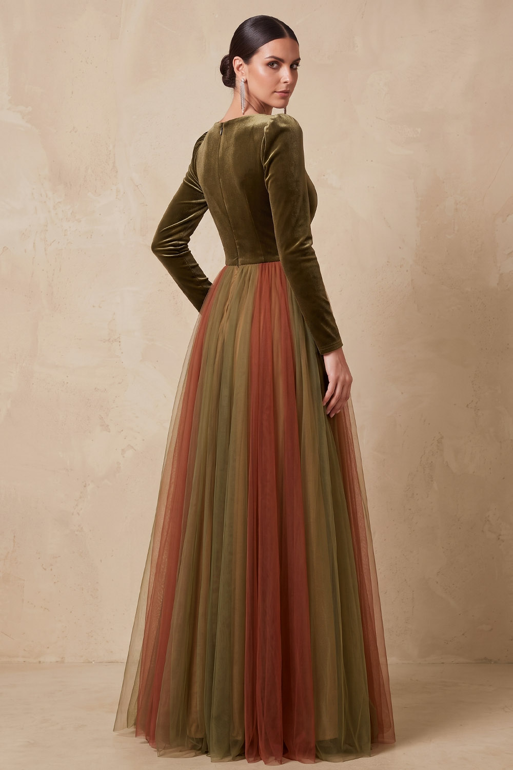 Green Velvet Long Sleeve Square Neck Maxi Wedding Guest Dress