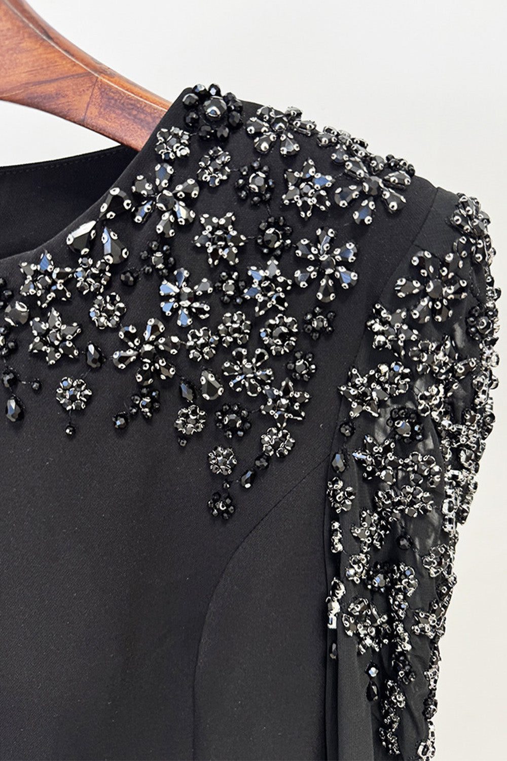 Beaded A-Line Long Sleeve Black Tie Dress