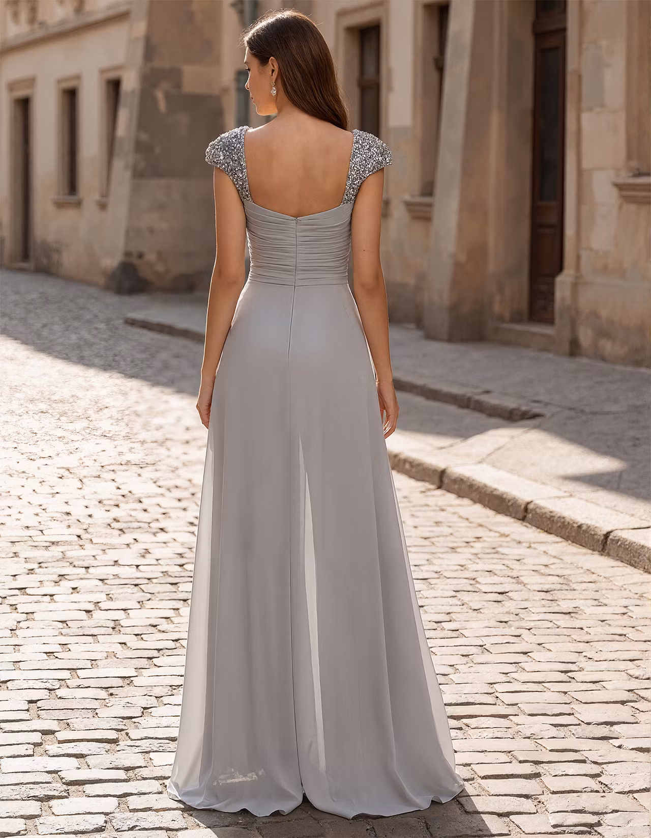 Grey Sequined Chiffon Jumpsuit
