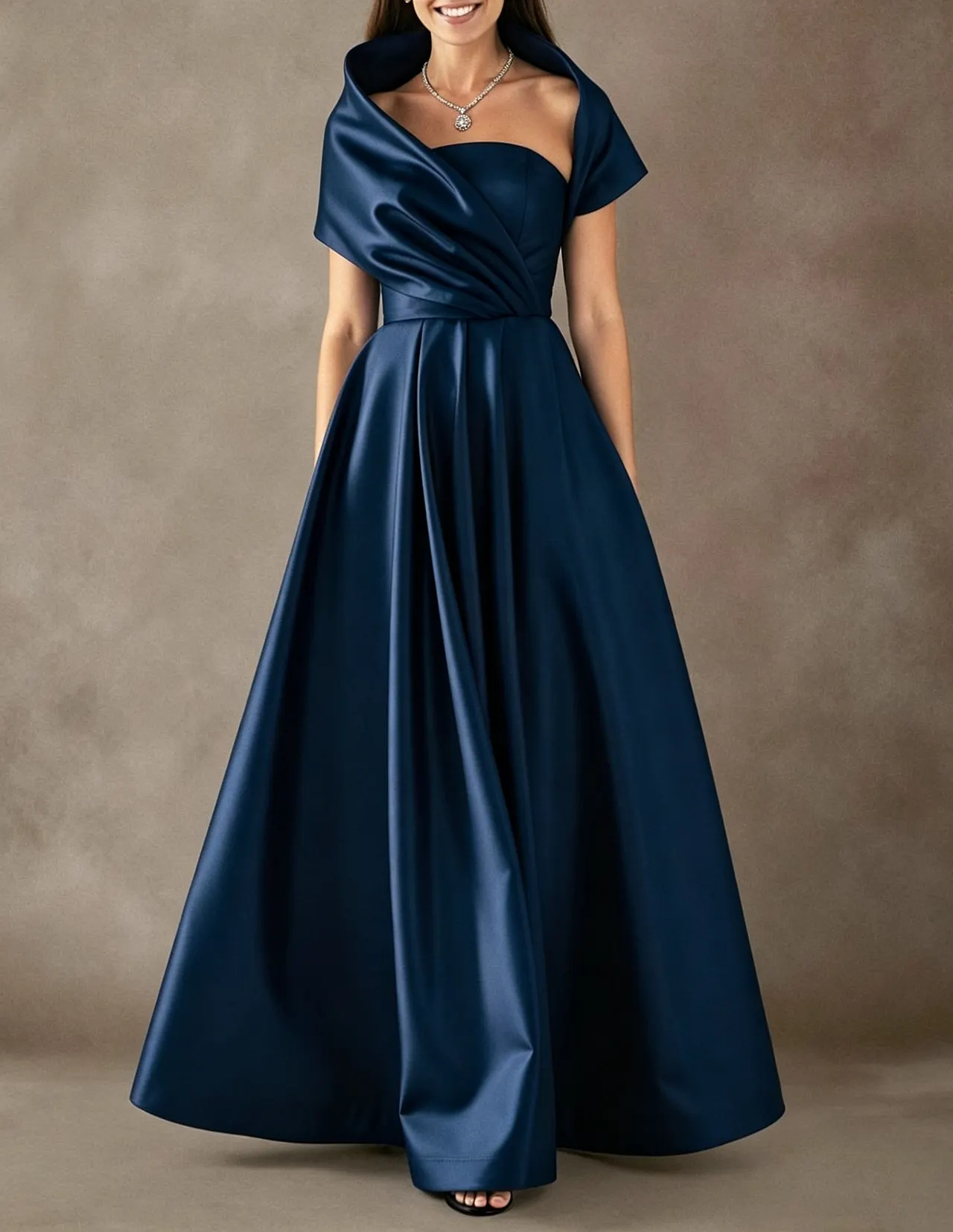 Strapless Satin A-Line Evening Maxi Dress