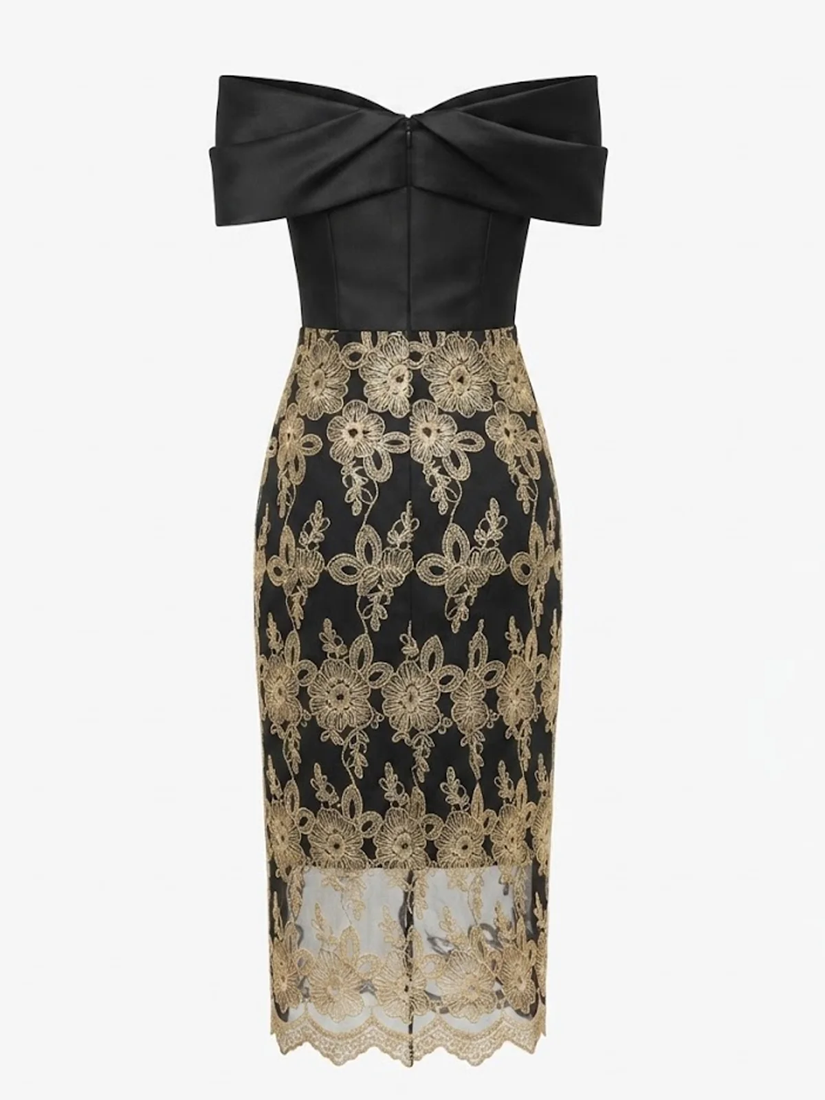 Black Bow Ruched Lace Off The Shoulder Short Sleeve Sheath Midi Dress