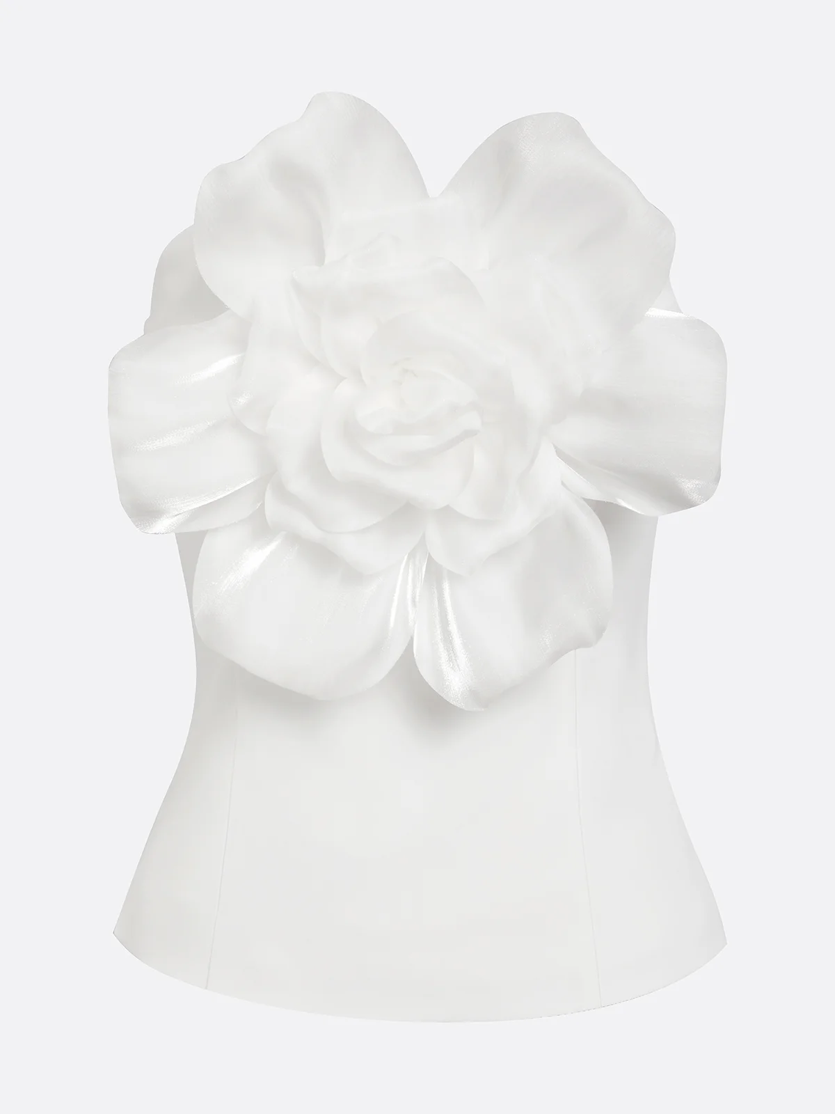 Women White 3D Floral Strapless Sleeveless Elegant Top With Pants Two-Piece Set