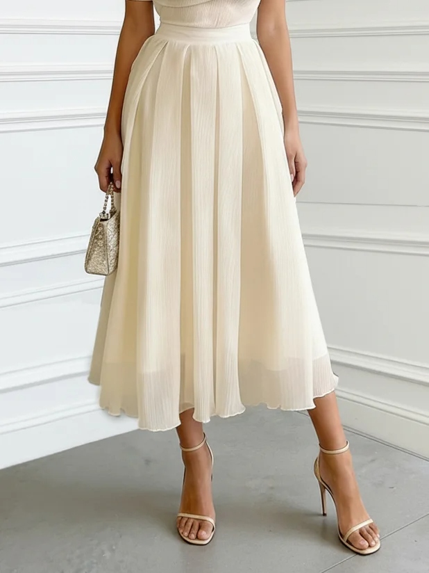 Off White Classic Off The Shoulder Short Sleeve A-Line Midi Dress